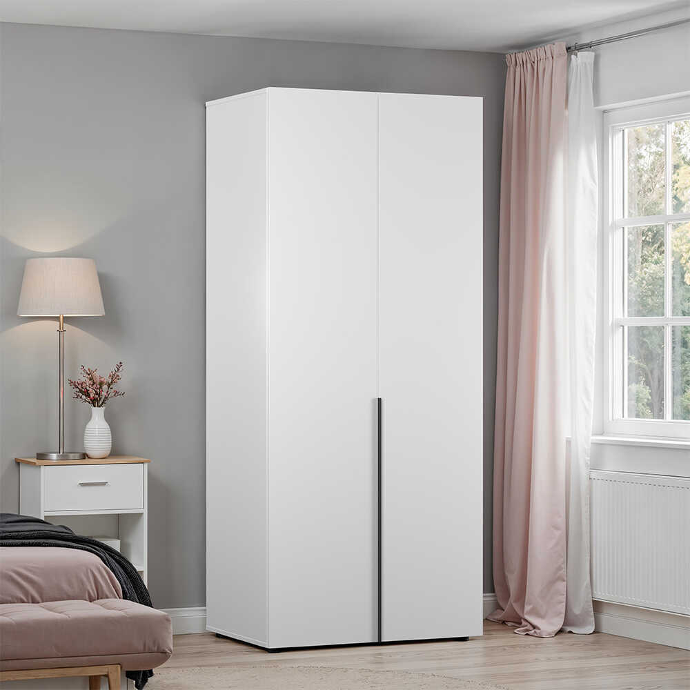 Oryana 2 Kapaklı 5 Bölmeli Gardırop-Mat Lake Beyaz 90x210x62 cm - Adore Mobilya