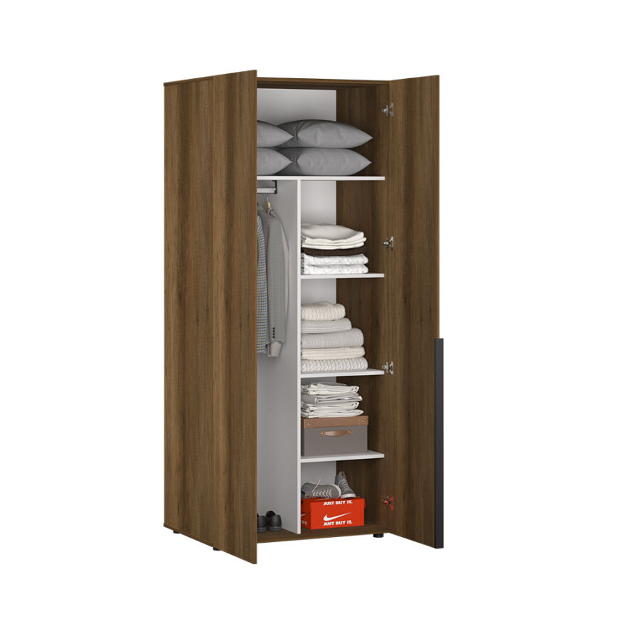 Oryana 2 Kapaklı Ara Bölmeli Gardırop-Koyu Ceviz 90x210x62 cm - 6