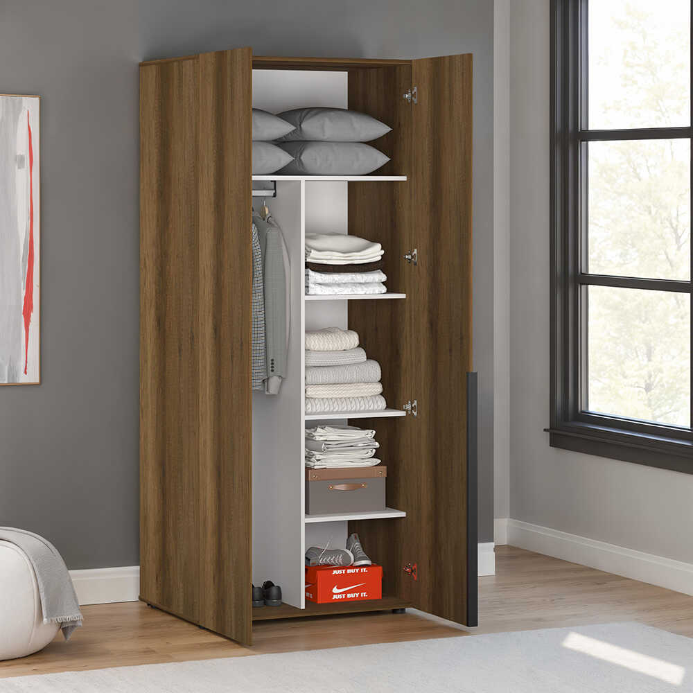 Oryana 2 Kapaklı Ara Bölmeli Gardırop-Koyu Ceviz 90x210x62 cm - Adore Mobilya (1)