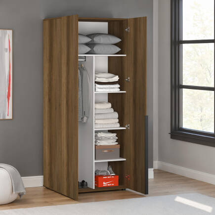 Oryana 2 Kapaklı Ara Bölmeli Gardırop-Koyu Ceviz 90x210x62 cm - Adore Mobilya (1)