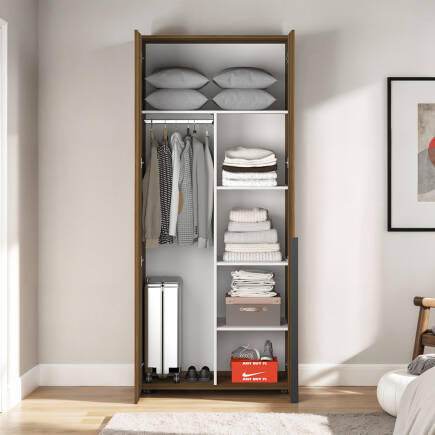 Oryana 2 Kapaklı Ara Bölmeli Gardırop-Koyu Ceviz 90x210x62 cm - 4