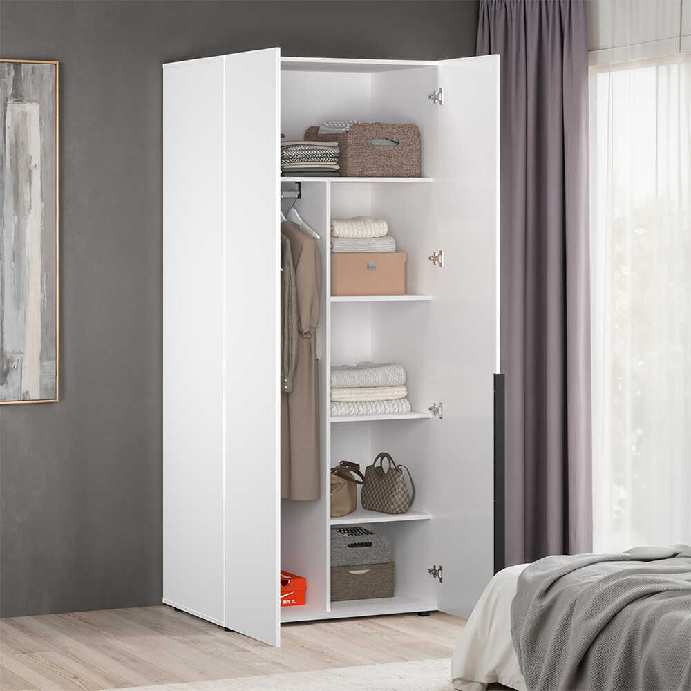 Oryana 2 Kapaklı Ara Bölmeli Gardırop-Mat Lake Beyaz 90x210x62 cm - Adore Mobilya (1)
