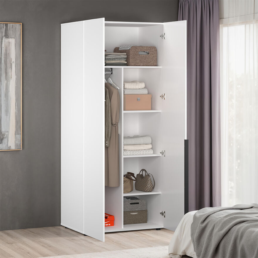 Oryana 2 Kapaklı Ara Bölmeli Gardırop-Mat Lake Beyaz 90x210x62 cm - 2