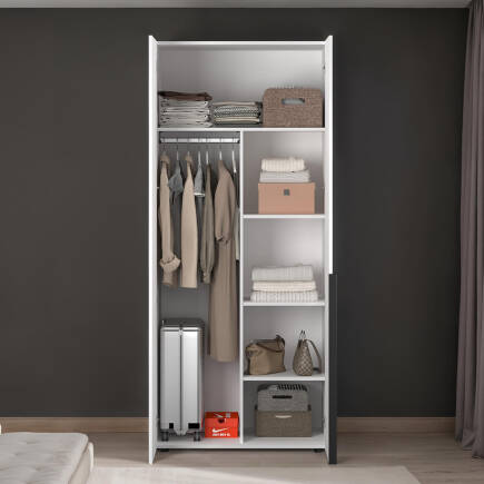 Oryana 2 Kapaklı Ara Bölmeli Gardırop-Mat Lake Beyaz 90x210x62 cm - 4