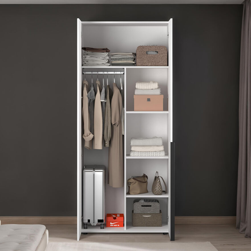 Oryana 2 Kapaklı Ara Bölmeli Gardırop-Mat Lake Beyaz 90x210x62 cm - 4