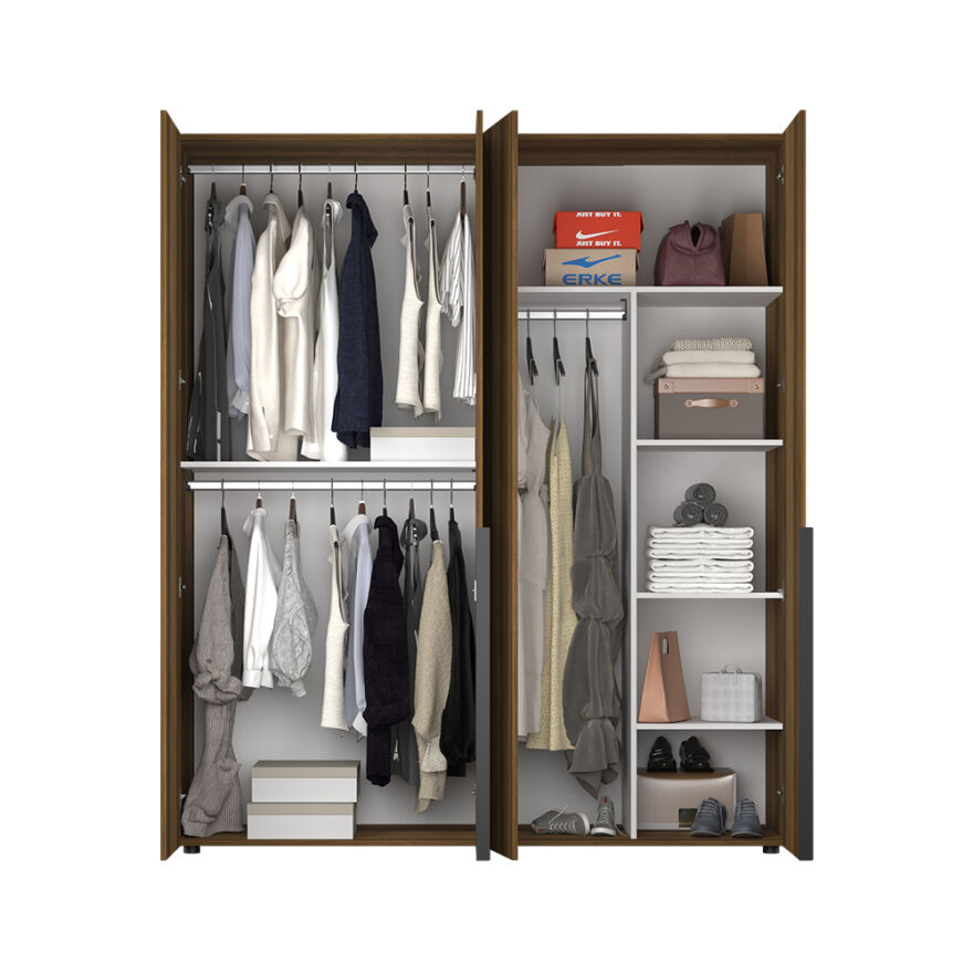 Oryana 4 Kapaklı Gardırop-Koyu Ceviz 180x210x62 cm - 6