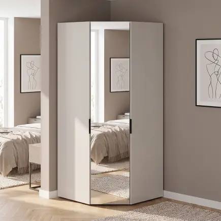 Oryana Tek Kapaklı Aynalı Köşe Gardırop - Trend Gri 90x210x90 cm