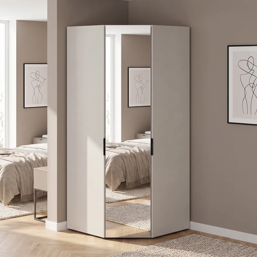 Oryana Tek Kapaklı Aynalı Köşe Gardırop - Trend Gri 90x210x90 cm - 1