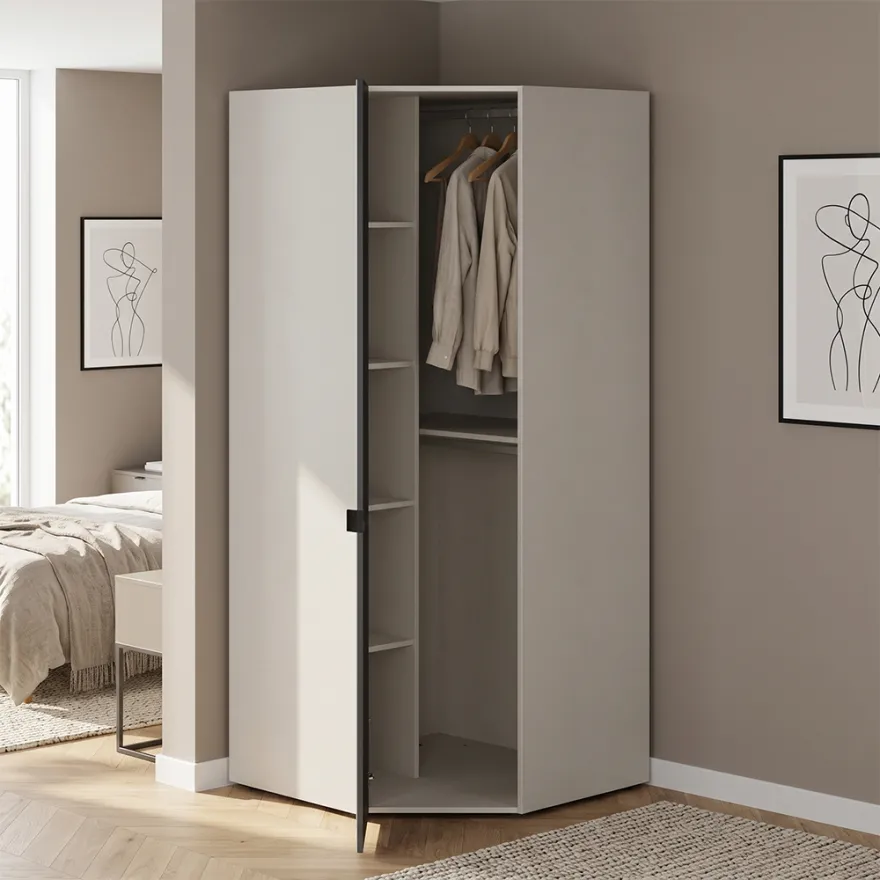 Oryana Tek Kapaklı Aynalı Köşe Gardırop - Trend Gri 90x210x90 cm - 2