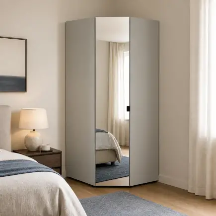 Oryana Tek Kapaklı Aynalı Köşe Gardırop - Trend Gri 90x210x90 cm