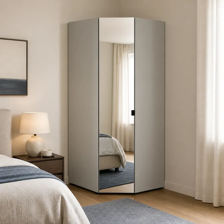 Oryana Tek Kapaklı Aynalı Köşe Gardırop - Trend Gri 90x210x90 cm - 1