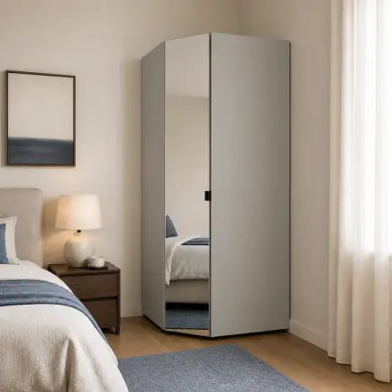 Oryana Tek Kapaklı Aynalı Köşe Gardırop - Trend Gri 90x210x90 cm - 3