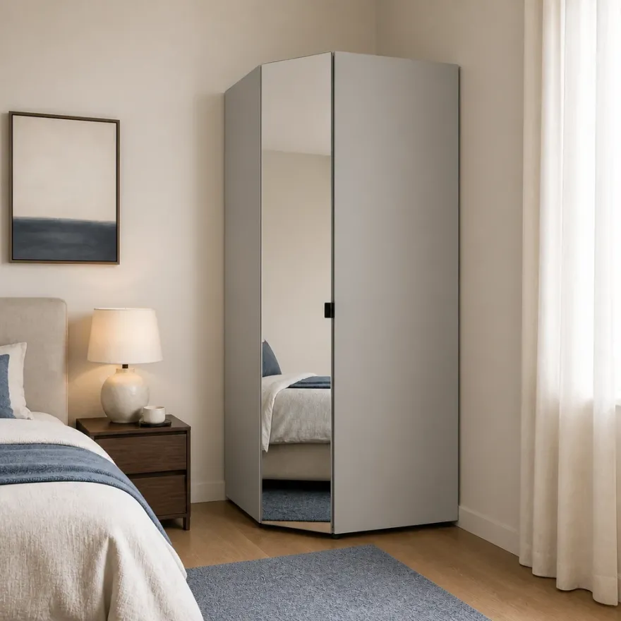 Oryana Tek Kapaklı Aynalı Köşe Gardırop - Trend Gri 90x210x90 cm - 3