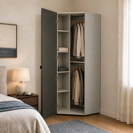 Oryana Tek Kapaklı Aynalı Köşe Gardırop - Trend Gri 90x210x90 cm (1)