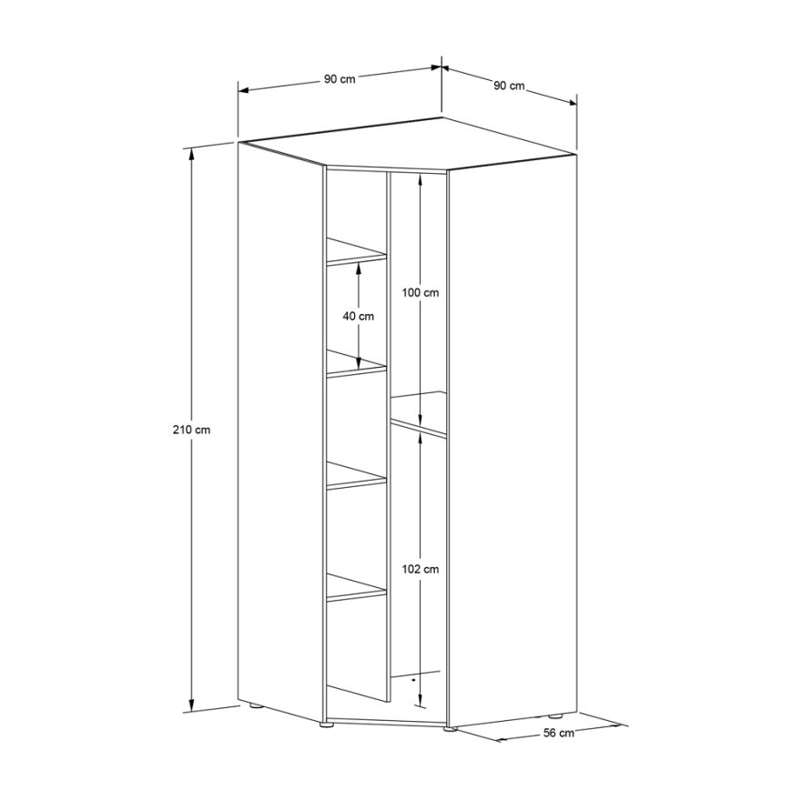 Oryana Tek Kapaklı Aynalı Köşe Gardırop - Trend Gri 90x210x90 cm - 8