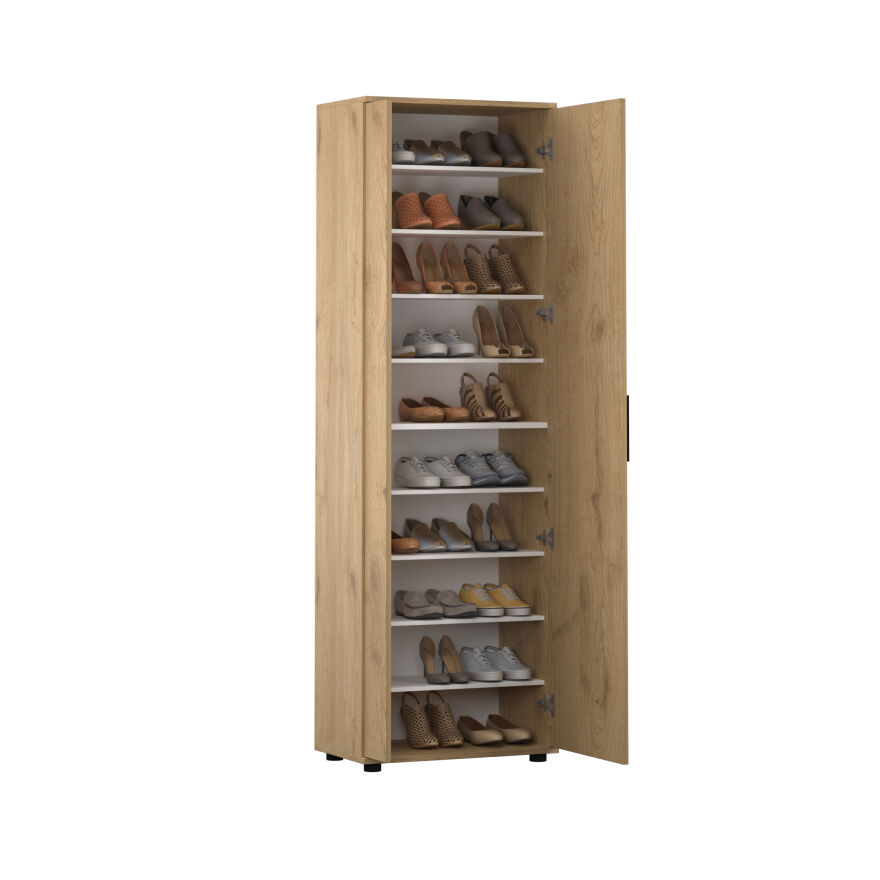 Porto 10 Bölmeli 2 Kapılı Aynalı Ayakkabılık - Florida Meşe 60x187x36 cm - 2