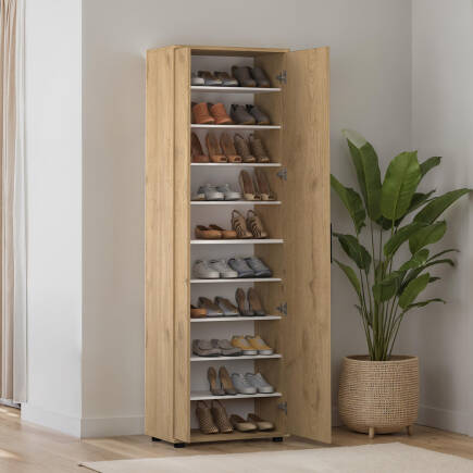 Porto 10 Bölmeli 2 Kapılı Aynalı Ayakkabılık - Florida Meşe 60x187x36 cm - Adore Mobilya (1)