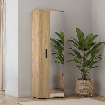 Porto 10 Bölmeli 2 Kapılı Aynalı Ayakkabılık - Florida Meşe 60x187x36 cm 