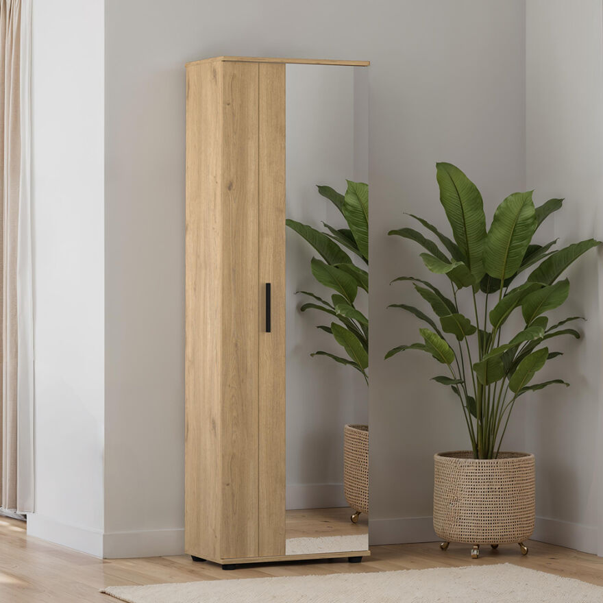 Porto 10 Bölmeli 2 Kapılı Aynalı Ayakkabılık - Florida Meşe 60x187x36 cm - 1