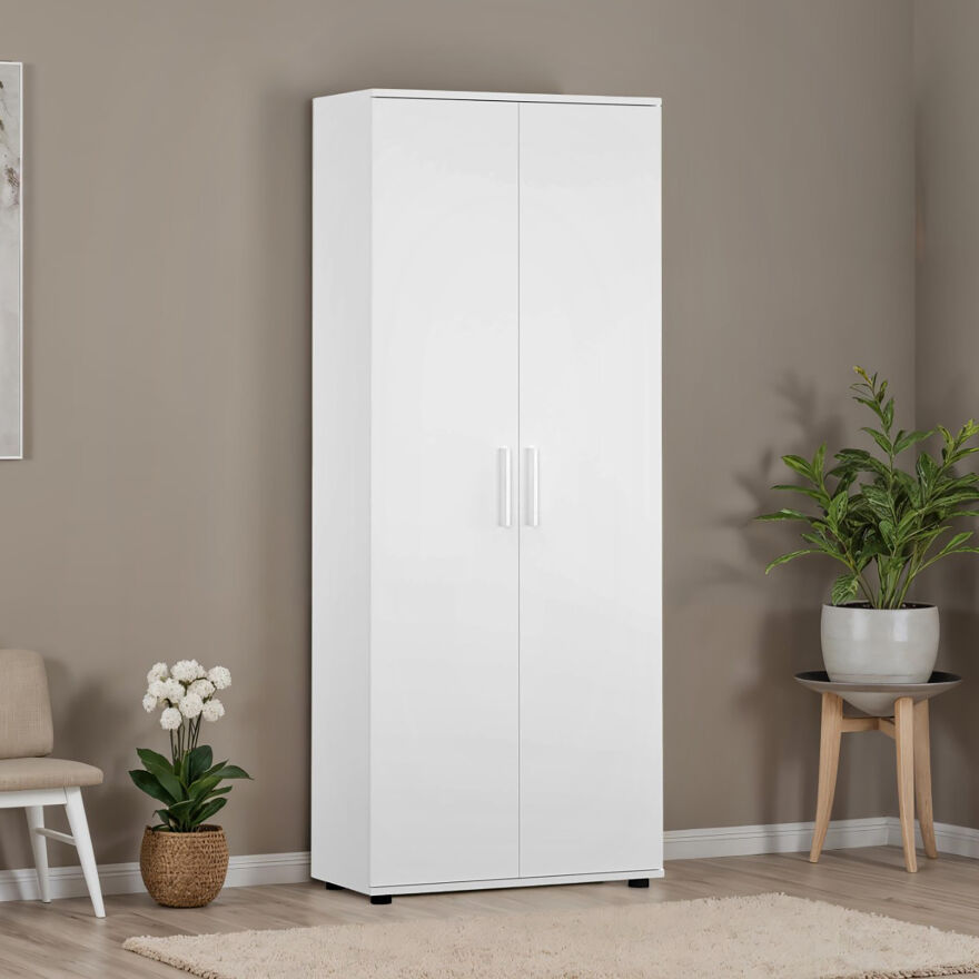 Porto 10 Raflı Kapaklı Geniş Ayakkabılık-Mat Beyaz 76x187x36 cm (GxYxD) - 1