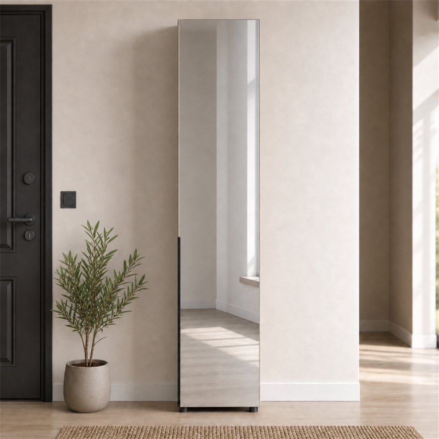 Porto 10 Bölmeli Tek Kapaklı Aynalı Vestiyer - Florida Meşe/Vizon 47x210x34 cm - 3