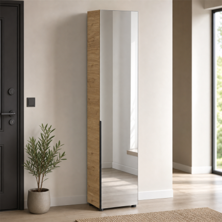 Porto 10 Bölmeli Tek Kapaklı Aynalı Vestiyer - Florida Meşe/Vizon 47x210x34 cm
