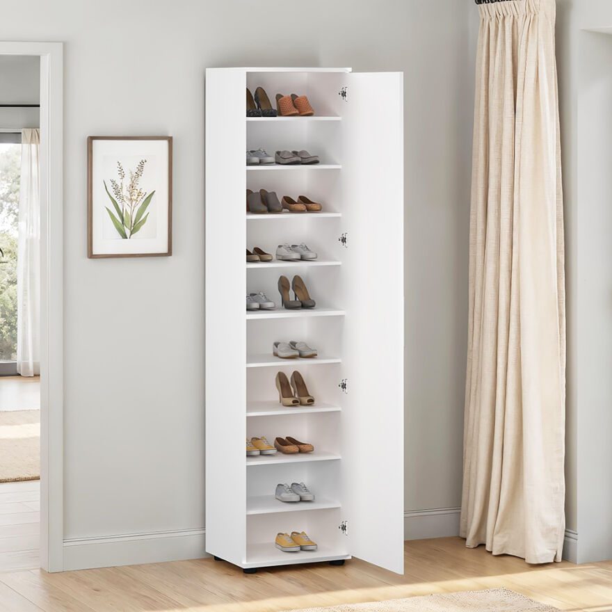 Porto 10 Raflı Tek Kapaklı Aynalı Ayakkabılık-Mat Beyaz 45x187x36 cm (GxYxD) - 2