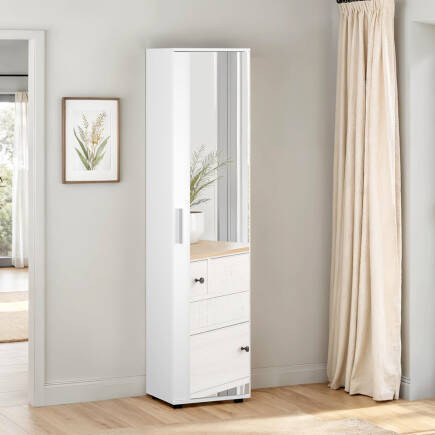 Porto 10 Raflı Tek Kapaklı Aynalı Ayakkabılık-Mat Beyaz 45x187x36 cm (GxYxD) - 1