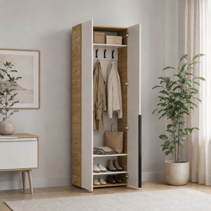 Porto 3 Bölmeli 5 Askılı Vestiyer - Florida Meşe/Vizon 72x210x34 cm (1)