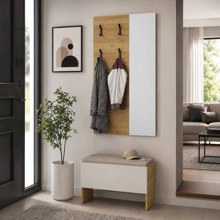 Porto 4 Askılı Aynalı Vestiyer Panosu - Florida Meşe 72x117x3 cm