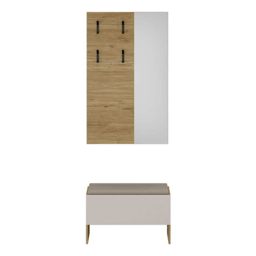 Porto 4 Askılı Aynalı Vestiyer Panosu - Florida Meşe 72x117x3 cm - 3