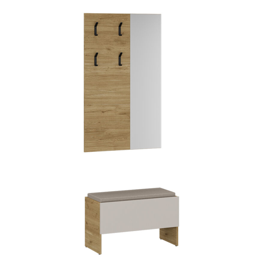 Porto 4 Askılı Aynalı Vestiyer Panosu - Florida Meşe 72x117x3 cm - 4