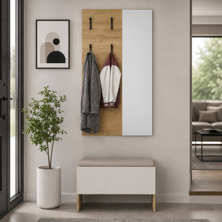 Porto 4 Askılı Aynalı Vestiyer Panosu - Florida Meşe 72x117x3 cm (1)