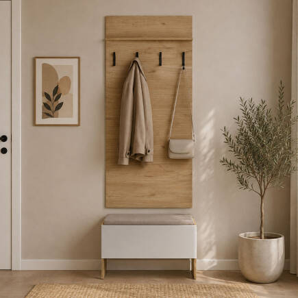 Porto 4 Askılı Tek Raflı Vestiyer Panosu - Florida Meşe 72x163x3 cm (1)