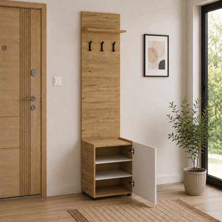 Porto Tek Kapaklı 3 Askılı Vestiyer - Florida Meşe/Vizon 51x210x34 cm (1)