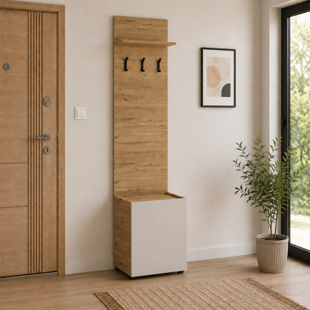 Porto Tek Kapaklı 3 Askılı Vestiyer - Florida Meşe/Vizon 51x210x34 cm