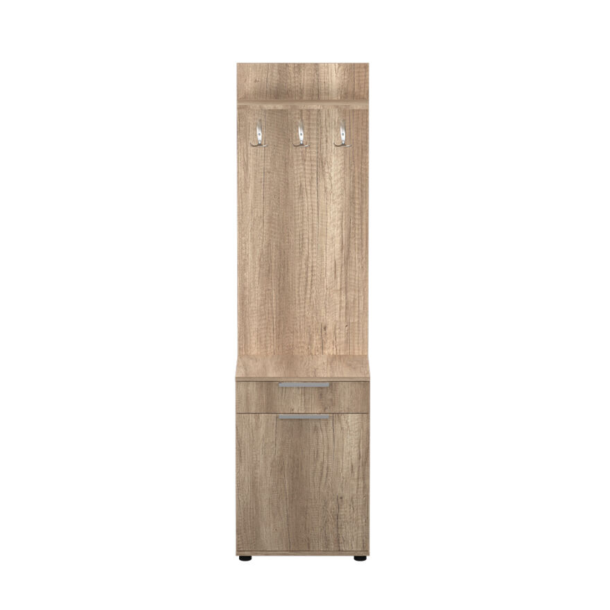 Porto Tek Kapaklı Çekmeceli Portmanto ve Ayakkabılık-Açık Ceviz(Tori) 52x187x36 cm (GxYxD) - 6