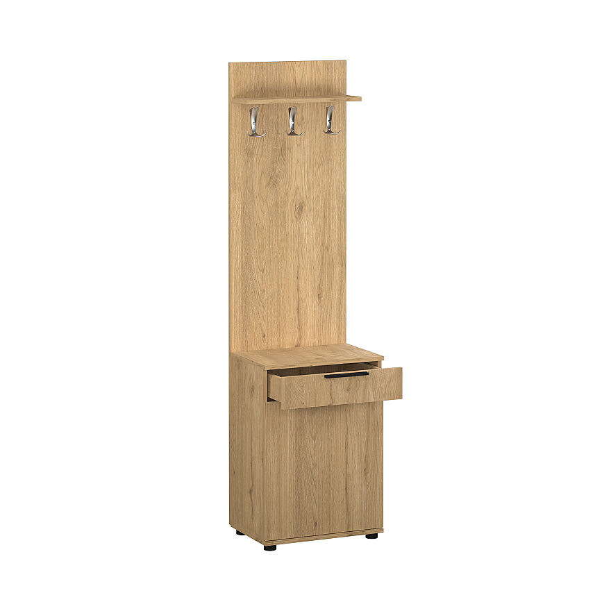 Porto Tek Kapılı Çekmeceli Portmanto ve Ayakkabı Dolabı Florida Meşe 52x187x36 cm - 6