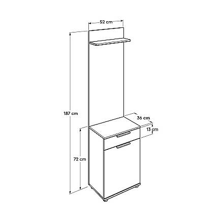Porto Tek Kapılı Çekmeceli Portmanto ve Ayakkabı Dolabı Florida Meşe 52x187x36 cm - 9