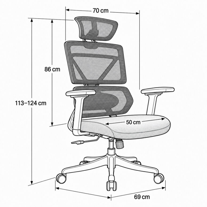 Pro-Tech Ultra Ergonomik Yönetici ve Çalışma Koltuğu - Gri 70x113-124x69 cm - 12