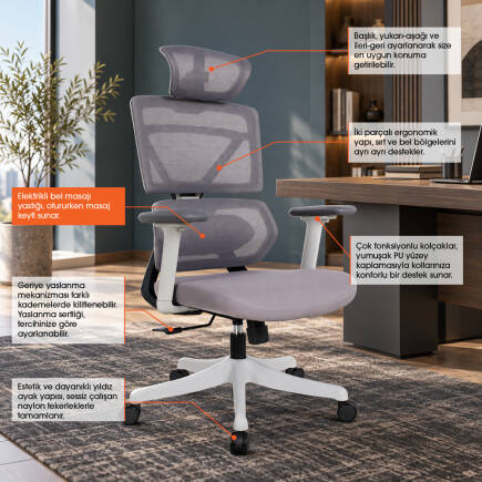 Pro-Tech Ultra Ergonomik Yönetici ve Çalışma Koltuğu - Gri 70x113-124x69 cm - 10