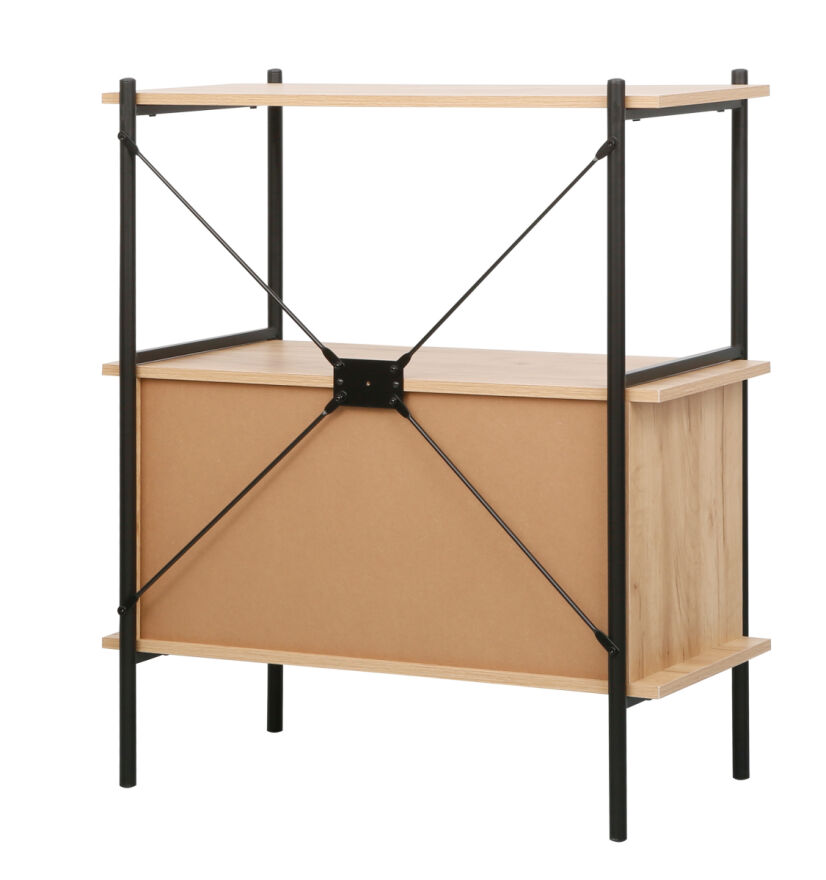 Retro 2 Raflı Sürgü Kapaklı Metal Kitaplık - Ceviz/Siyah 80x92x40 cm - 4