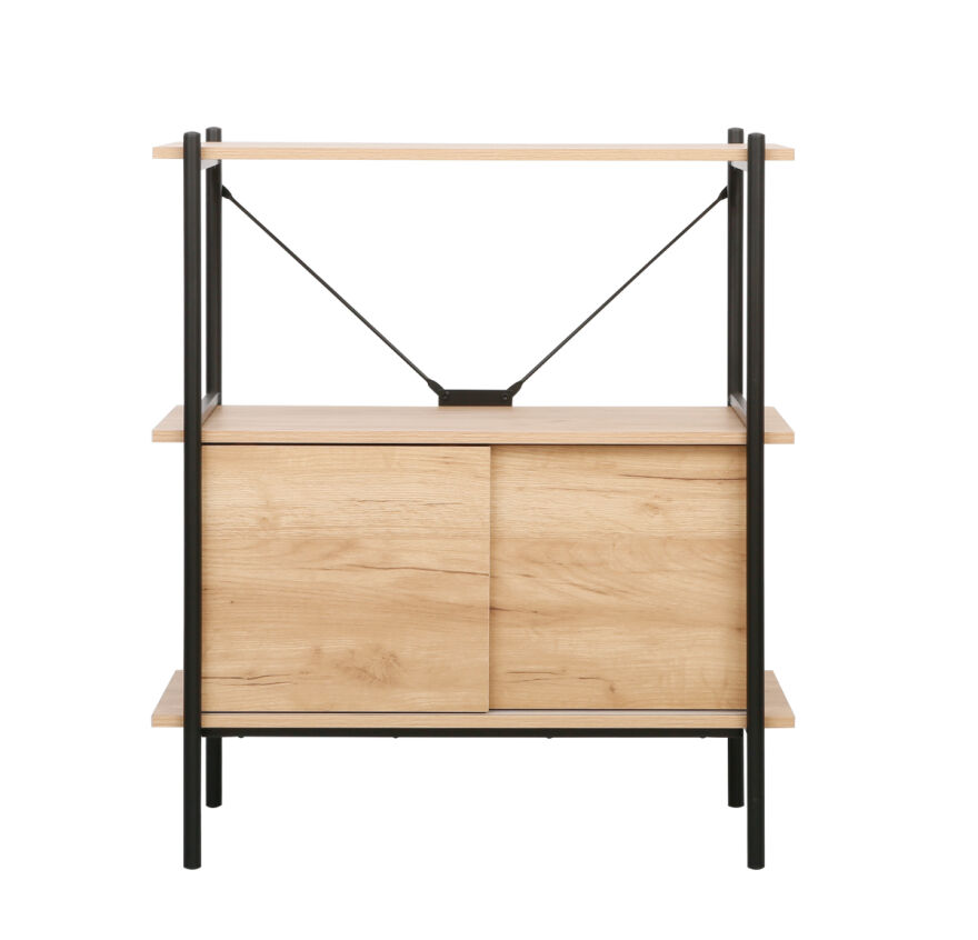 Retro 2 Raflı Sürgü Kapaklı Metal Kitaplık - Ceviz/Siyah 80x92x40 cm - 6