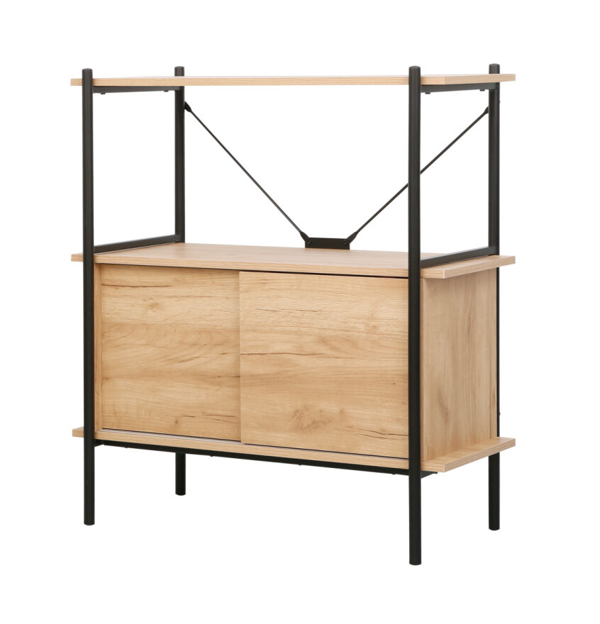 Retro 2 Raflı Sürgü Kapaklı Metal Kitaplık - Ceviz/Siyah 80x92x40 cm - 7