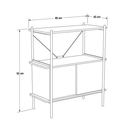 Retro 2 Raflı Sürgü Kapaklı Metal Kitaplık - Ceviz/Siyah 80x92x40 cm - 10