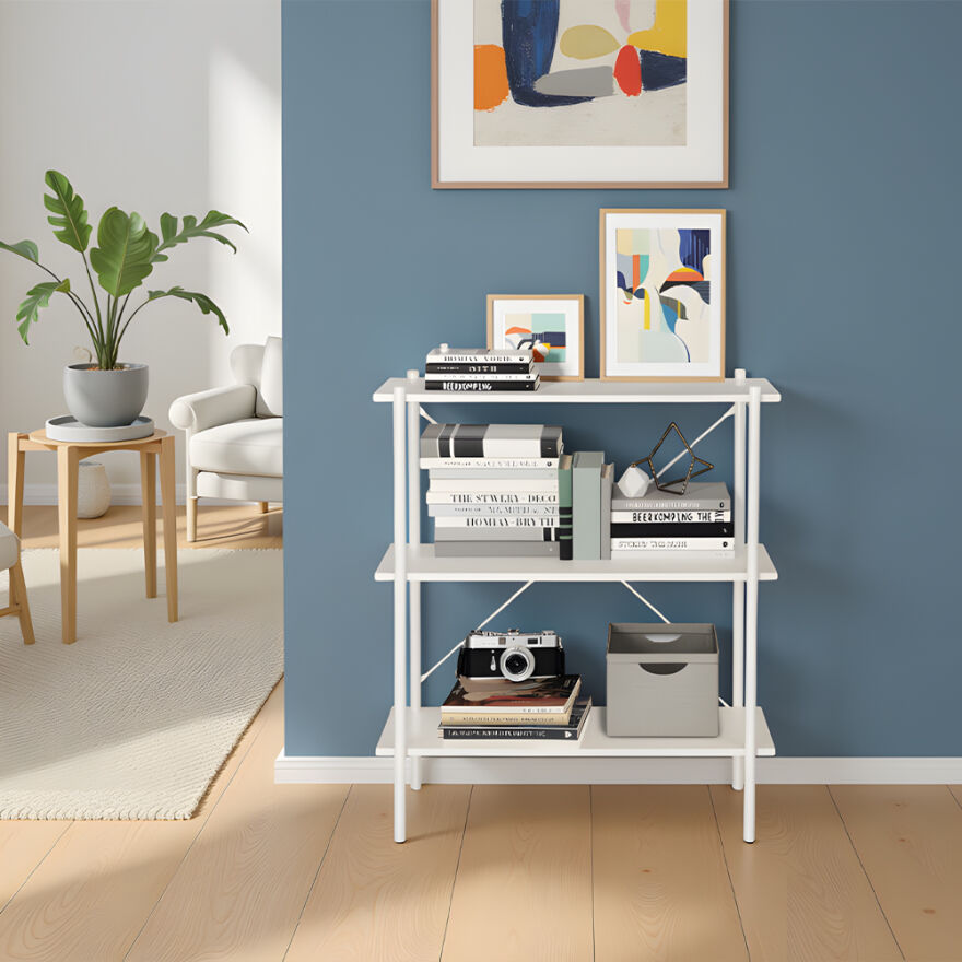 Retro 3 Raflı Metal Kitaplık-Vizon 80x92x40 cm - 5