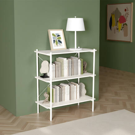 Retro 3 Raflı Metal Kitaplık-Vizon 80x92x40 cm - 1