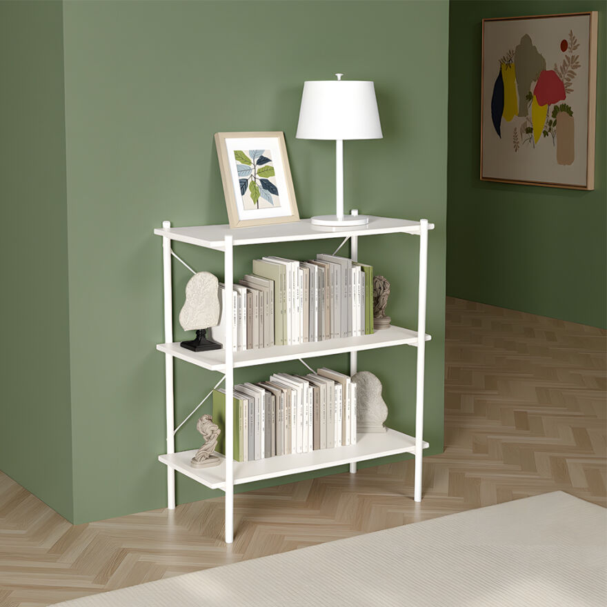 Retro 3 Raflı Metal Kitaplık-Vizon 80x92x40 cm - 1