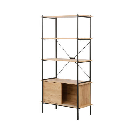 Retro 4 Raflı Sürgü Kapaklı Metal Kitaplık - Ceviz/Siyah 80x163x40 cm - 3