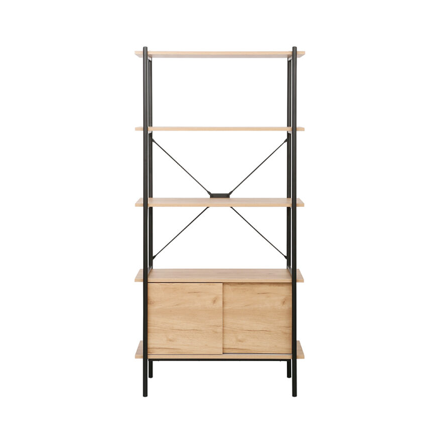 Retro 4 Raflı Sürgü Kapaklı Metal Kitaplık - Ceviz/Siyah 80x163x40 cm - 5